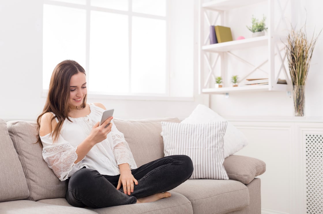 Girl at home chatting online